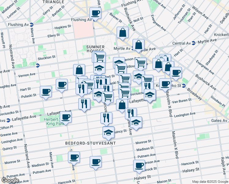 map of restaurants, bars, coffee shops, grocery stores, and more near 408 Kosciuszko Street in Brooklyn