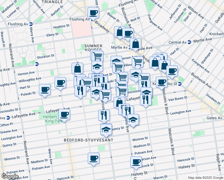 map of restaurants, bars, coffee shops, grocery stores, and more near 930 Dekalb Avenue in Brooklyn
