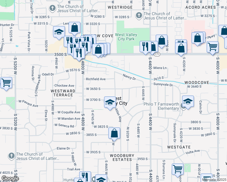 map of restaurants, bars, coffee shops, grocery stores, and more near 4617 West 3650 South in West Valley City