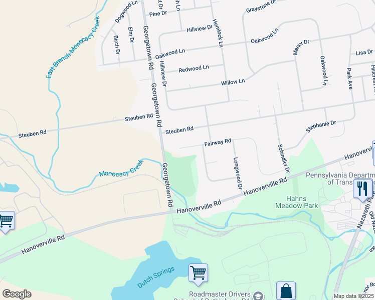 map of restaurants, bars, coffee shops, grocery stores, and more near 4663 Fairway Road in Bethlehem