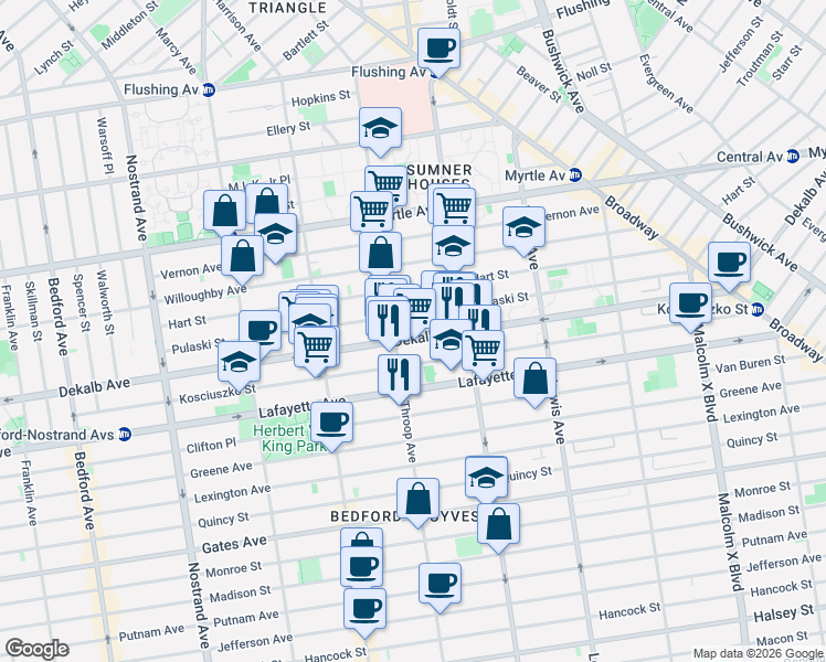 map of restaurants, bars, coffee shops, grocery stores, and more near in Brooklyn