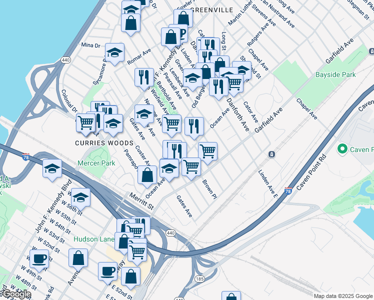 map of restaurants, bars, coffee shops, grocery stores, and more near 113 Ocean Avenue in Jersey City