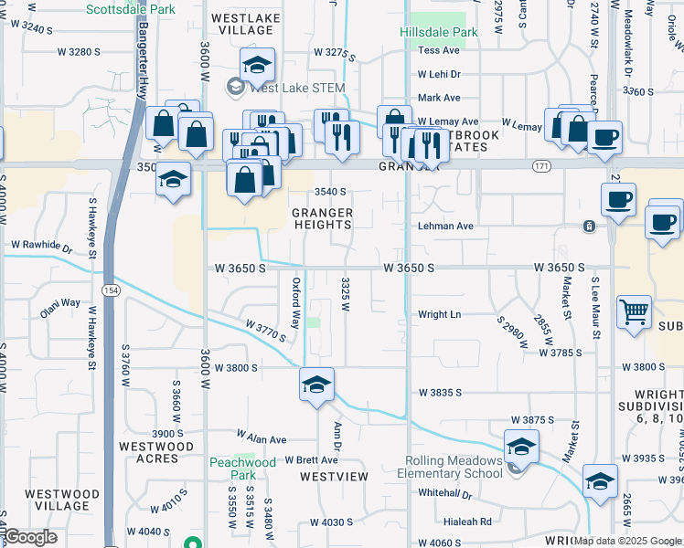 map of restaurants, bars, coffee shops, grocery stores, and more near 3693 3325 West in West Valley City