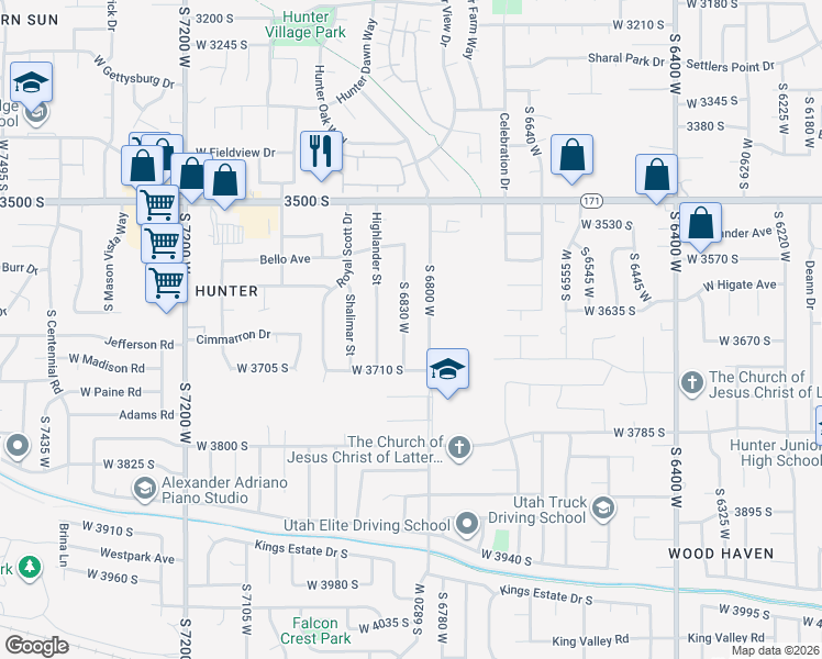 map of restaurants, bars, coffee shops, grocery stores, and more near 3683 South 6830 West in West Valley City