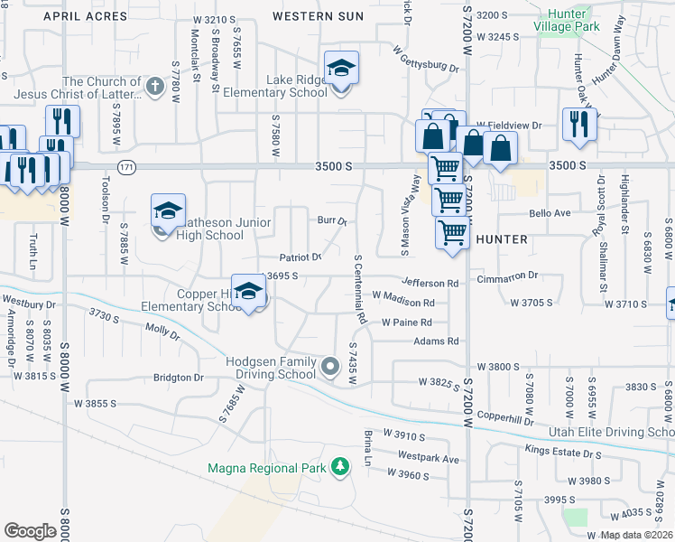 map of restaurants, bars, coffee shops, grocery stores, and more near 3705 Franklin Road in Magna