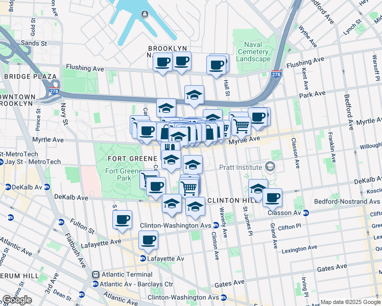 map of restaurants, bars, coffee shops, grocery stores, and more near in Brooklyn