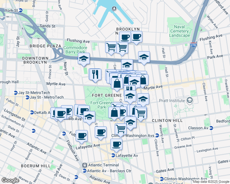 map of restaurants, bars, coffee shops, grocery stores, and more near in Brooklyn
