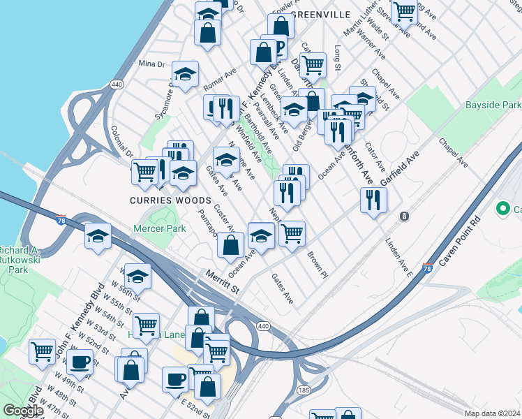 map of restaurants, bars, coffee shops, grocery stores, and more near in Jersey City