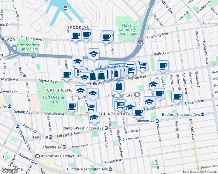 map of restaurants, bars, coffee shops, grocery stores, and more near in Brooklyn