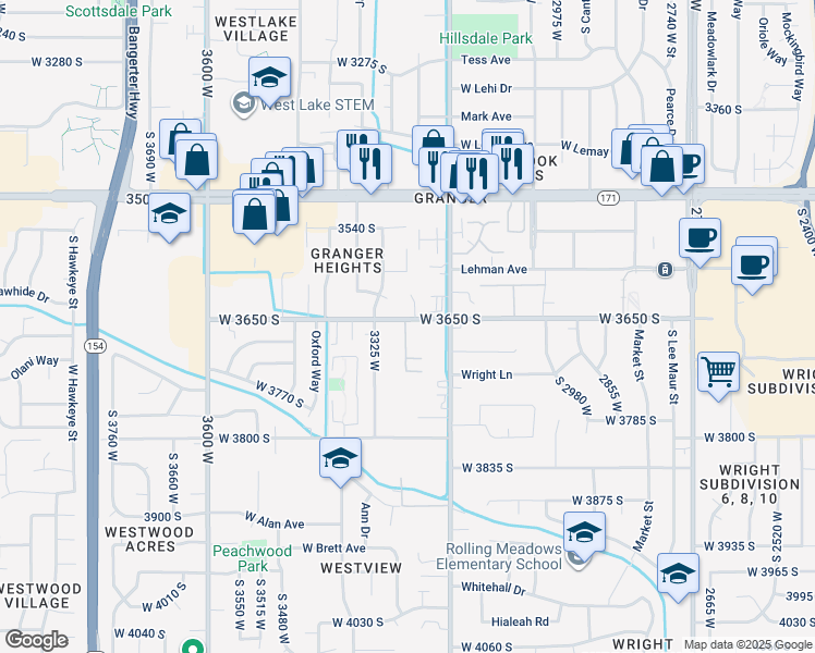 map of restaurants, bars, coffee shops, grocery stores, and more near 3275 Lancer Way in West Valley City