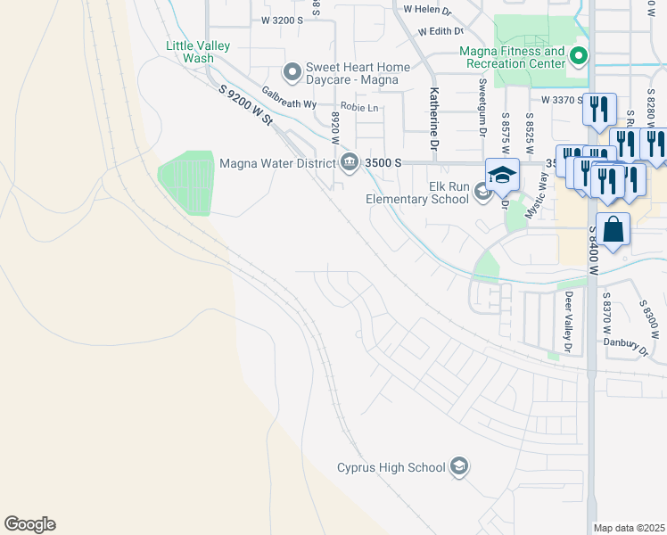 map of restaurants, bars, coffee shops, grocery stores, and more near 8914 West Newmont Drive in Magna