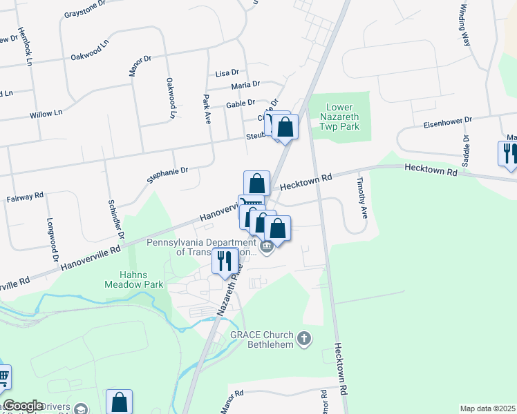 map of restaurants, bars, coffee shops, grocery stores, and more near 231 Nazareth Pike in Bethlehem