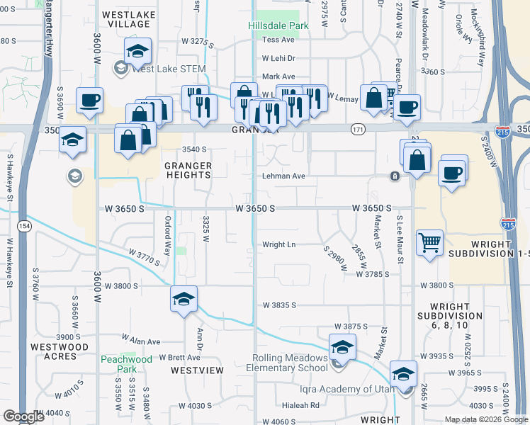 map of restaurants, bars, coffee shops, grocery stores, and more near 3167 West 3650 South in West Valley City