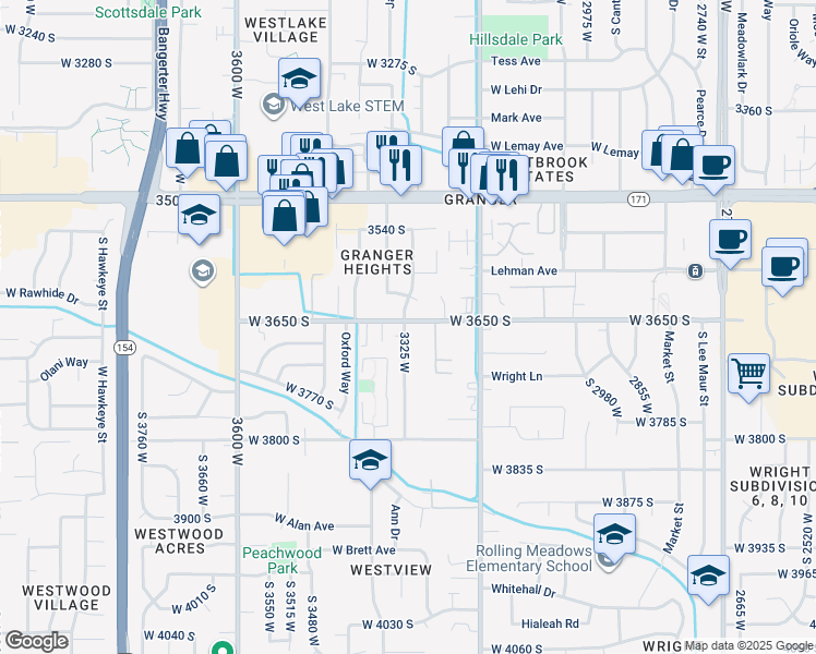 map of restaurants, bars, coffee shops, grocery stores, and more near 3665 South 3325 West Street in West Valley City