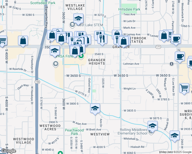 map of restaurants, bars, coffee shops, grocery stores, and more near 3375 West 3650 South in West Valley City