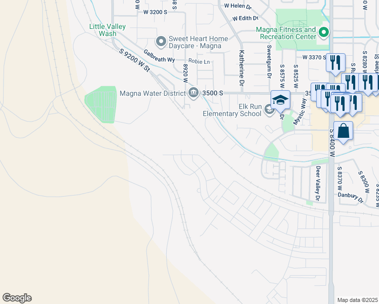 map of restaurants, bars, coffee shops, grocery stores, and more near 8894 West Newmont Drive in Magna