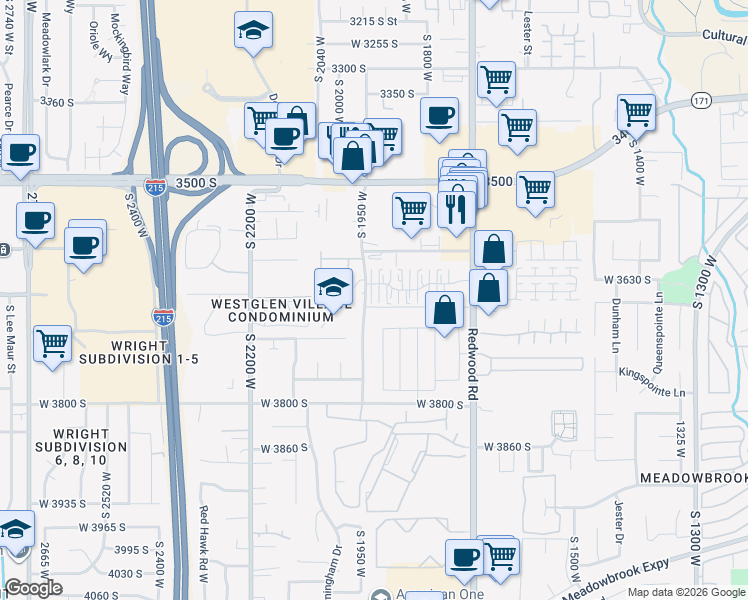map of restaurants, bars, coffee shops, grocery stores, and more near 1916 West Homestead Farms Lane in West Valley City