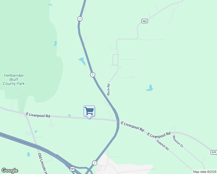 map of restaurants, bars, coffee shops, grocery stores, and more near 14532 Birch Road in East Liverpool