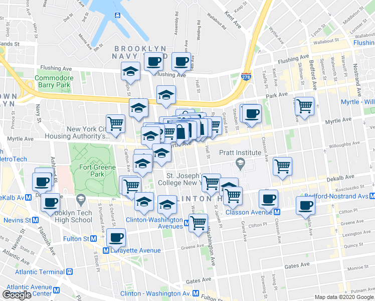 map of restaurants, bars, coffee shops, grocery stores, and more near in Brooklyn