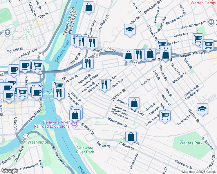 map of restaurants, bars, coffee shops, grocery stores, and more near 114 Summit Avenue in Phillipsburg