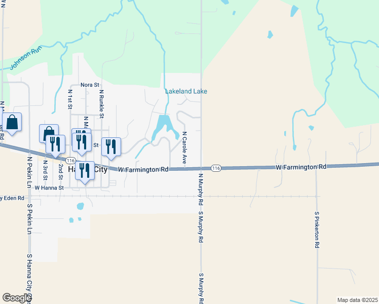 map of restaurants, bars, coffee shops, grocery stores, and more near 100-303 North Carole Street in Hanna City