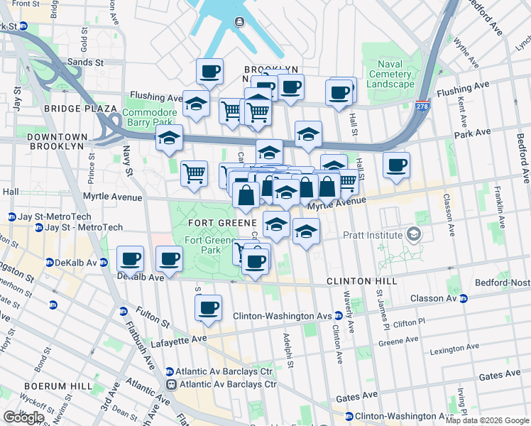 map of restaurants, bars, coffee shops, grocery stores, and more near in Brooklyn