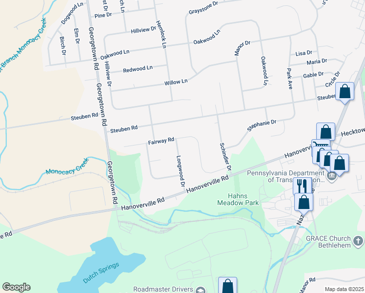 map of restaurants, bars, coffee shops, grocery stores, and more near 274 Longwood Drive in Bethlehem