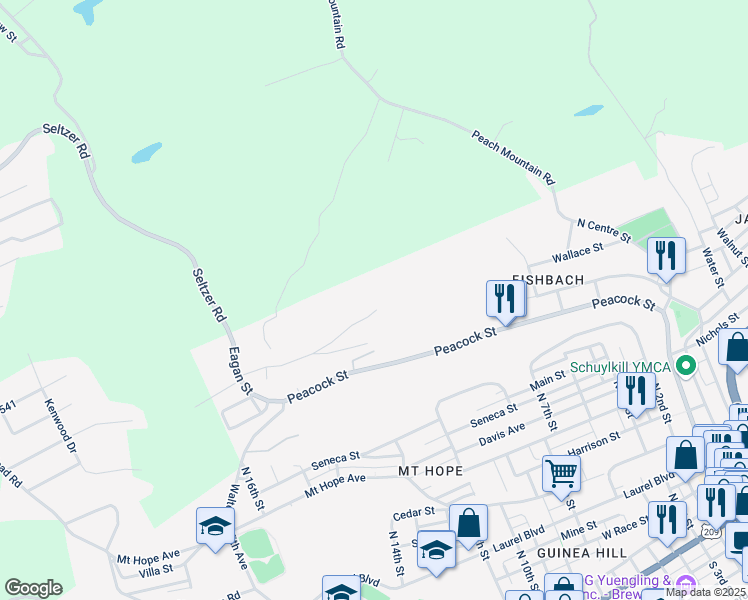 map of restaurants, bars, coffee shops, grocery stores, and more near 476 Wallace Street in Pottsville