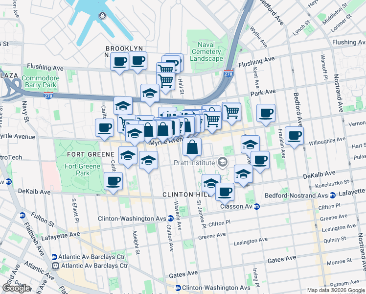 map of restaurants, bars, coffee shops, grocery stores, and more near in Brooklyn