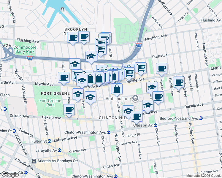 map of restaurants, bars, coffee shops, grocery stores, and more near in Brooklyn