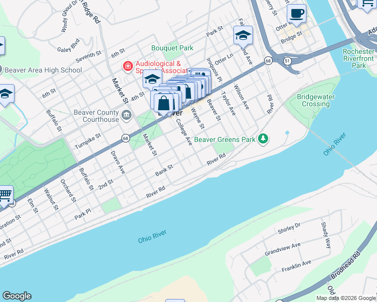 map of restaurants, bars, coffee shops, grocery stores, and more near 577 2nd Street in Beaver