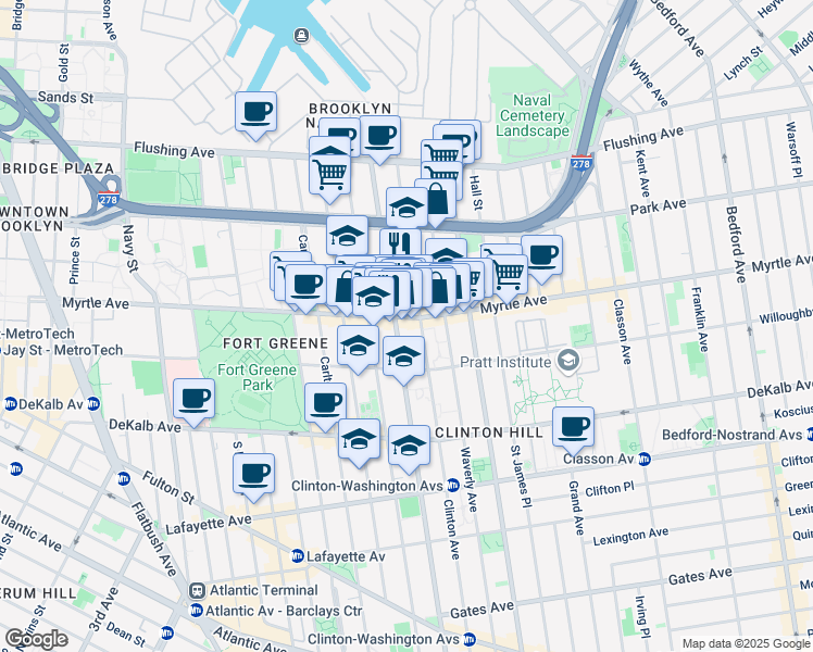 map of restaurants, bars, coffee shops, grocery stores, and more near in Brooklyn