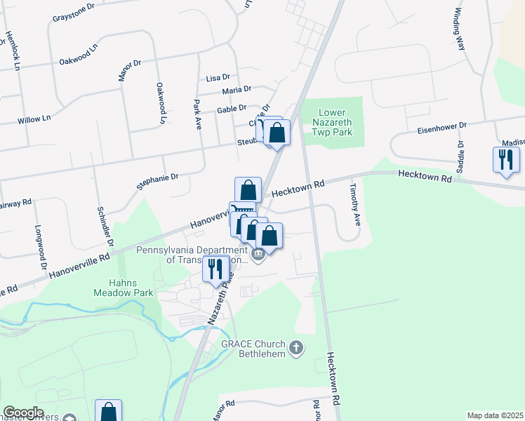 map of restaurants, bars, coffee shops, grocery stores, and more near 252 Nazareth Pike in Bethlehem