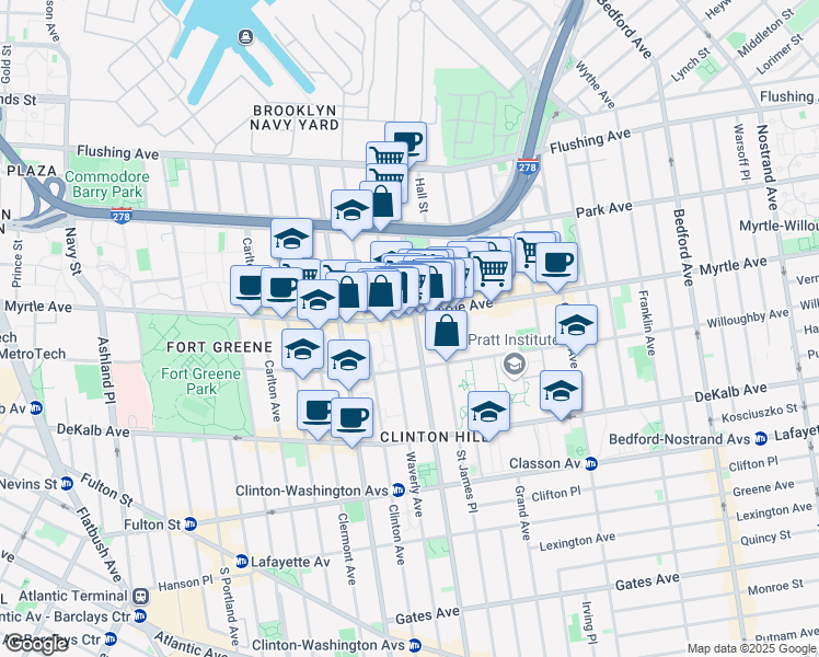 map of restaurants, bars, coffee shops, grocery stores, and more near in Brooklyn