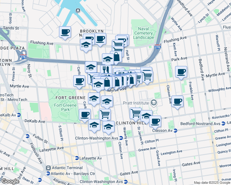 map of restaurants, bars, coffee shops, grocery stores, and more near in Brooklyn