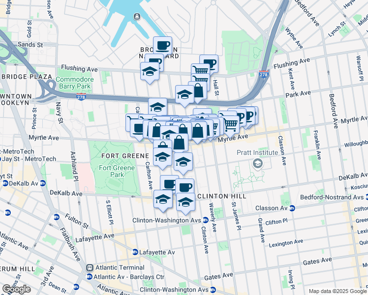 map of restaurants, bars, coffee shops, grocery stores, and more near in Brooklyn