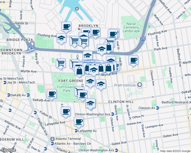 map of restaurants, bars, coffee shops, grocery stores, and more near in Brooklyn