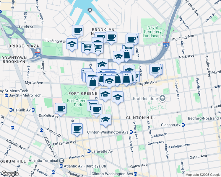 map of restaurants, bars, coffee shops, grocery stores, and more near in Brooklyn