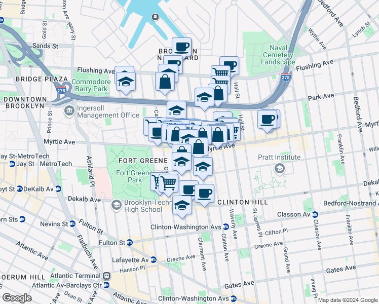 map of restaurants, bars, coffee shops, grocery stores, and more near in Brooklyn
