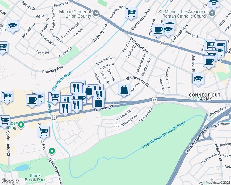 map of restaurants, bars, coffee shops, grocery stores, and more near 1118 West Chestnut Street in Union