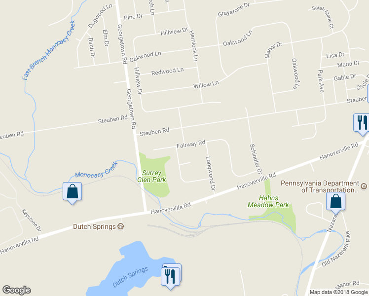 map of restaurants, bars, coffee shops, grocery stores, and more near 4639 Fairway Road in Bethlehem