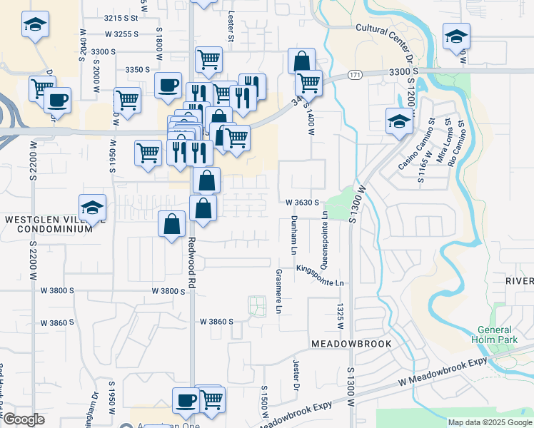 map of restaurants, bars, coffee shops, grocery stores, and more near 1513 Kingsbarn Way in Salt Lake City