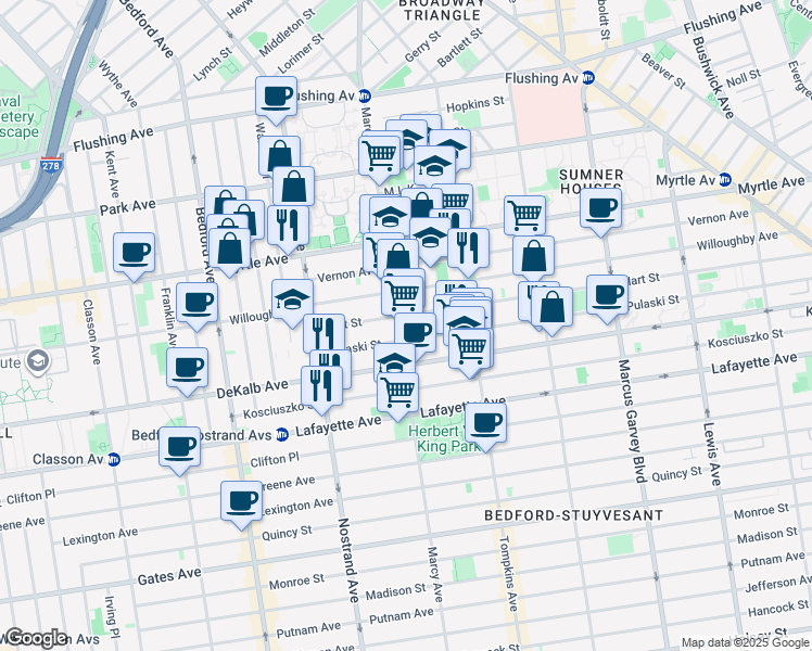 map of restaurants, bars, coffee shops, grocery stores, and more near in Brooklyn
