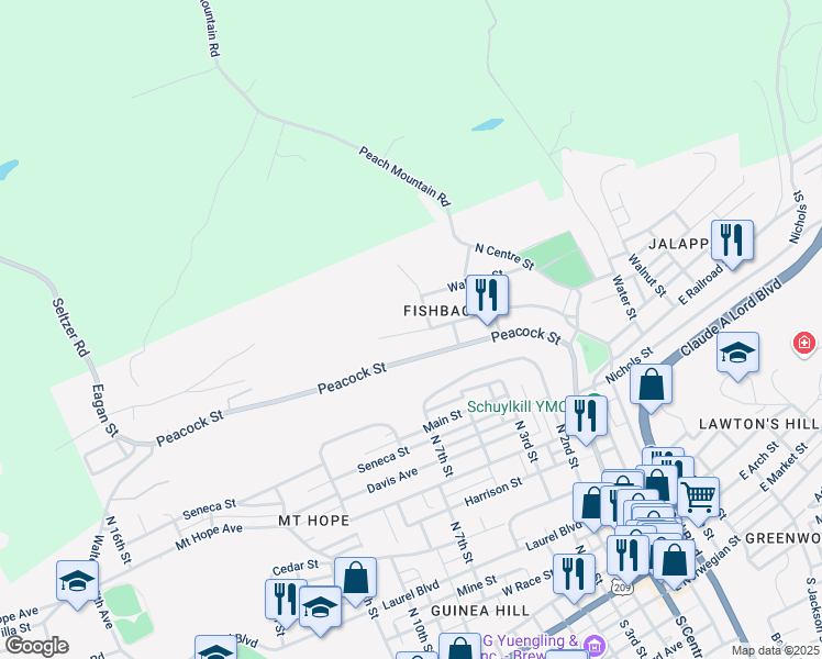 map of restaurants, bars, coffee shops, grocery stores, and more near 316 West Railroad Street in Pottsville