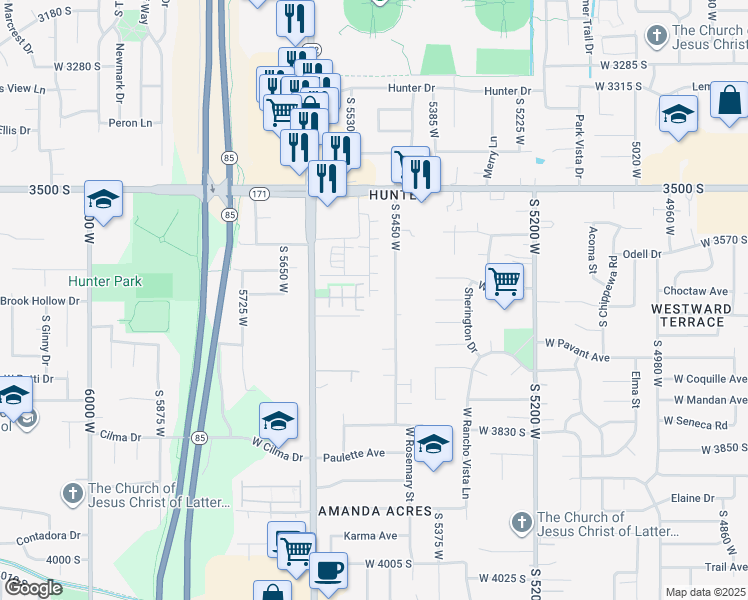 map of restaurants, bars, coffee shops, grocery stores, and more near 5487 West Fade Court in West Valley City