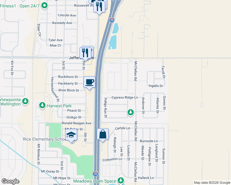 map of restaurants, bars, coffee shops, grocery stores, and more near 7435 Final Turn Drive in Wellington