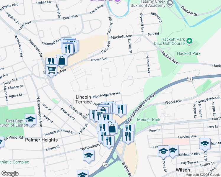 map of restaurants, bars, coffee shops, grocery stores, and more near 25 Stonecroft Drive in Easton