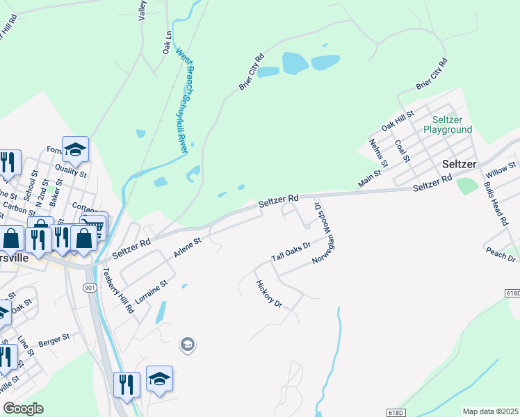 map of restaurants, bars, coffee shops, grocery stores, and more near Messner in Minersville