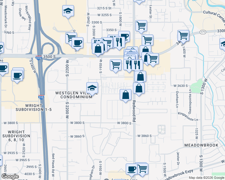 map of restaurants, bars, coffee shops, grocery stores, and more near 1861 West Homestead Farms Lane in West Valley City