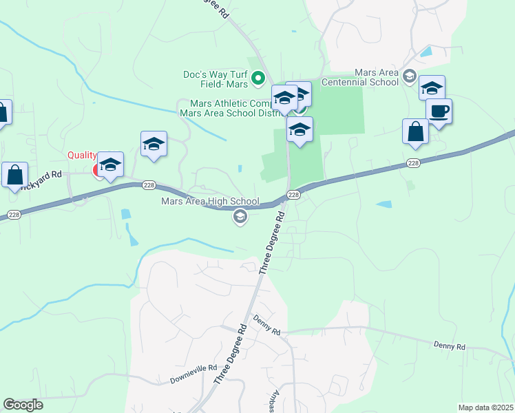map of restaurants, bars, coffee shops, grocery stores, and more near 105 Mars Road in Mars